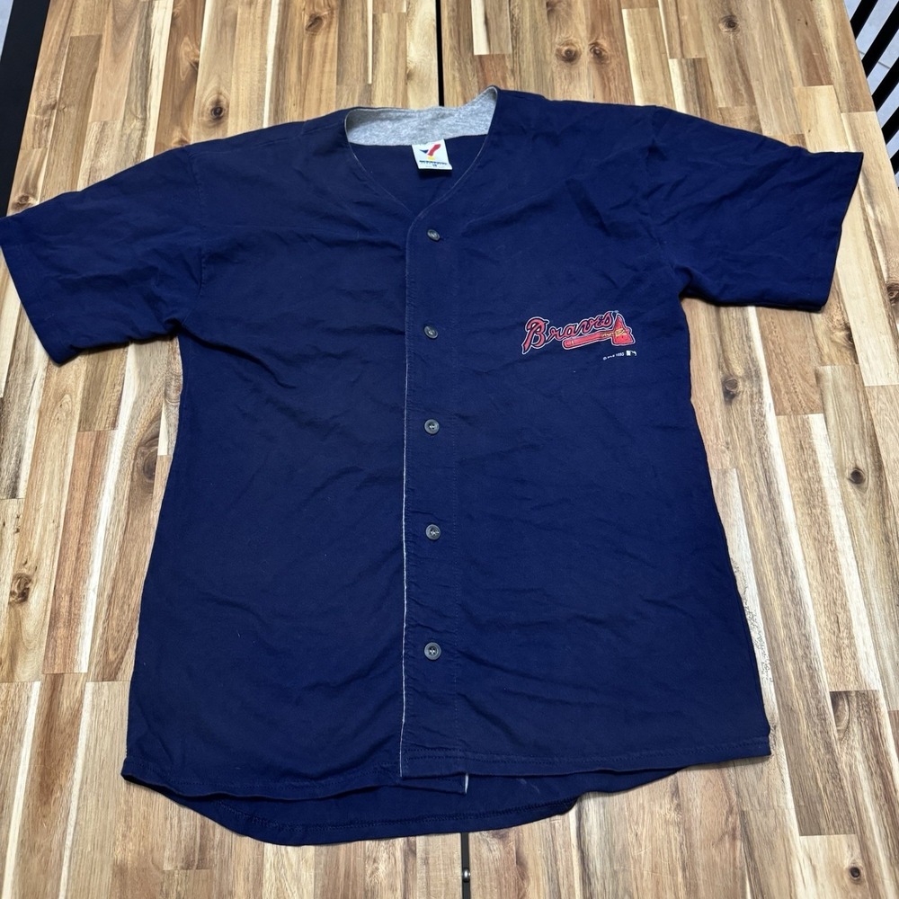 Vintage Atlanta Braves Jersey Mens‎ L Blue Artex Cotton MLB Baseball 90s Sports